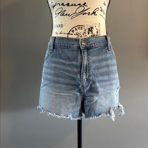 Aerie Blue Jean Shorts High-Waisted Distressed